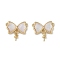 Brass Pave Shell Connector Charm, Bowknot Links with Pins, for Half Drilled Beads, Real 18K Gold Plated, 16x16.5x2.5mm, Hole: 1mm