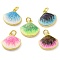Brass Enamel Pendants, Cadmium Free & Lead Free, with Glitter and Jump Ring, Long-Lasting Plated, Real 18K Gold Plated, Shell Shape Charms, Mixed Color, 14.5x15.5x3mm, Hole: 3.5mm
