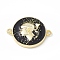 Rack Plating Brass Enamel Connector Charms, Flat Round Links with Boy, Real 18K Gold Plated, with Glitter Powder, Long-Lasting Plated, Lead Free & Cadmium Free, Black, 17x22x4mm, Hole: 1.6mm