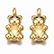 Brass Micro Pave Cubic Zirconia Pendants, with Jump Rings, Nickel Free, Real 16K Gold Plated, Bear, Black, 19.5x11x5mm, Jump Ring: 5x0.8mm, 3mm inner diameter