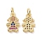 Brass Micro Pave Colorful Cubic Zirconia Charms, Cadmium Free & Nickel Free & Lead Free, with Jump Ring, Girl, Real 18K Gold Plated, 13x8.5x1.5mm, Hole: 1.4mm