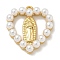 Rack Plating Brass Pendants, with ABS Plastic Pearl, Long-Lasting Plated, Lead Free & Cadmium Free, Heart with Virgin Mary, Real 18K Gold Plated, 19.5x18x4.5mm, Hole: 1.5mm
