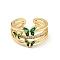 Cubic Zirconia Butterfly Open Cuff Ring, Real 18K Gold Plated Brass Jewelry for Women, Cadmium Free & Lead Free, Green, US Size 6 3/4(17.1mm)