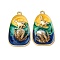 Light Gold Tone Alloy Enamel Pendants, Fields and Bird Shape Charms, with ABS Imitation Pearl, Rack Plating, Colorful, 31x18x7mm, Hole: 2mm