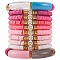 10Pcs 10 Style Handmade Polymer Clay Heishi Beaded Stretch Bracelets Set with Heart, Acrylic Chunky Curved Tube Bracelets for Women, Pink, Inner Diameter: 2-1/8 inch(5.5cm)