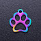 Ion Plating(IP) 201 Stainless Steel Pet Charms, Dog Paw Prints, Rainbow Color, 13x12x1mm, Hole: 1.5mm