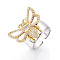 Brass Micro Pave Cubic Zirconia Adjustable Open Cuff Rings for Women, Bees, with Shell, Cadmium Free & Lead Free, Real Gold Plated & Real Platinum Plated, Adjustable, 21x27mm