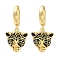 Rack Plating Leopard Brass Hoop Earrings, Long-Lasting Plated, Lead Free & Cadmium Free, Real 18K Gold Plated, 34x16.5mm