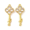 Real 18K Gold Plated Brass Pave Cubic Zirconia Connector Charms, Cadmium Free & Nickel Free & Lead Free, Key Links, Clear, 20.5x9x3.5mm, Hole: 1mm
