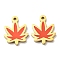 304 Stainless Steel Charms, with Enamel, Maple Leaf Charms, Real 14K Gold Plated, 13x10x1mm, Hole: 1.2mm