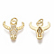 Brass Micro Pave Cubic Zirconia Charms, Cadmium Free & Lead Free, Cow Head, Real 18K Gold Plated, Clear, 14x14x3mm, Jump Ring: 5x1mm, 3mm inner diameter