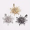 Brass Micro Pave Cubic Zirconia Pendants, Sun, Mixed Color, 36x34x5.5mm, Hole: 3.5x4mm