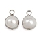 Natural Pearl Round Charms, with Brass Findings, White, Platinum, 12~12.5x8.5x8.5~10mm, Hole: 1.8mm