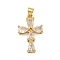 Rack Plating Brass Micro Pave Cubic Zirconia Pendants, with Jump Ring, Long-Lasting Plated, Cadmium Free & Lead Free, Cross, Real 18K Gold Plated, 23x14.5x4.5mm, Hole: 3.5x3.5mm