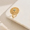 Geometric Hollow Flat Round Brass Pave Cubic Zirconia Finger Rings for Women, Golden, Turquoise, 22mm, Inner Diameter: 16mm~18mm