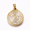 304 Stainless Steel Pendants, Flat Round with San Benito, Golden & Stainless Steel Color, 26x23x2.5mm, Hole: 4x5mm