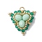 Glass Seed Beads Triangle Pendants, with Glass & Brass Beads & Real 18k Plated Golden 304 Stainless Steel Jump Ring, Green, 26x28x8mm, Hole: 3mm