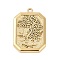 304 Stainless Steel Pendants, Rectangle with Tree Charm, Ion Plating(IP), Real 18K Gold Plated, 29x20x3.5mm, Hole: 1.8mm