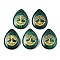 Synthetic Malachite Pendants, Teardrop with Tree of Life Pattern, 32~33.5x25~26x6.5~7.5mm, Hole: 2mm, 6pcs/bag