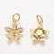 Brass Micro Pave Cubic Zirconia Charms, Flower, Golden, 12x10x2mm, Hole: 3~4mm
