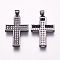 Brass Micro Pave Cubic Zirconia Pendants, Cross, Gunmetal, 26x17x3.5mm, Hole: 3.5x4.5mm
