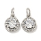 Brass Micro Pave Clear Cubic Zirconia Pendants, Cadmium Free & Nickel Free & Lead Free, Flat Round, with Jump Ring, Platinum, 10x8x4mm, Hole: 3mm