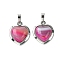 Dyed Natural Camellia Banded Agate Pendants, Heart Charms with Rack Plating Platinum Plated Brass Findings, Cadmium Free & Lead Free, Cadmium Free & Lead Free, 23x19.5x8~9mm, Hole: 7x5mm