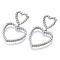Brass Dangle Stud Earring, with Stainless Steel Pins, Nickel Free, Heart, Real Platinum Plated, 36x23.5mm, Pin: 0.7mm