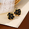 Golden Flower Brass Enamel Stud Earrings, with Sterling Silver Needle, Black, 17.5x17.5mm