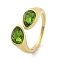 Ion Plating(IP) 304 Stainless Steel Rhinestone Teardrop Cuff Open for Women, Real 14K Gold Plated, Peridot, Inner Diameter: 18mm