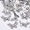Brass Filigree Pendants, with Crystal Rhinestone, Cadmium Free & Nickel Free & Lead Free, 3D Butterfly, Platinum, 12x20x4~7mm, Hole: 1.2mm