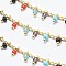 Handmade Glass Beaded Chains, Soldered, with Spool, Brass Chain, Golden, Long-Lasting Plated, Colorful, 6x2mm, Chain: about 2mm wide, about 32.8 Feet(10m)/roll