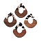 Transparent Resin and Walnut Wood Pendants, Hollow Teardrop Charms with Gold Foil, Black, 48x41x4mm, Hole: 2mm