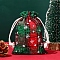 Christmas Themed Burlap Drawstring Bags, Rectangle Tartan Pouches for Christmas Party Supplies, Dark Green, 14x10cm