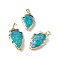 Electroplated Natural Quartz Crystal Pendants, Arrowhead Charms, with Rack Plating Golden Tone Brass Findings, Cyan, 29~35x18~19x7~9.5mm, Hole: 8x5mm