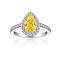 925 Sterling Silver Micro Pave Cubic Zirconia Plain Band Rings, Real Platinum Plated, Teardrop, Yellow, Inner Diameter: 17.4mm