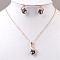 Butterfly & Flat Round Alloy Rhinestone Pendant Necklaces & Stud Earrings, Golden, Black Diamond, 450mm