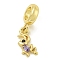 Rack Plating Brass Pave Black & Medium Purple Cubic Zirconia Ant European Dangle Charms, Large Hole Pendants, Lead Free & Cadmium Free, Long-Lasting Plated, Real 18K Gold Plated, 20.5mm, Hole: 4.6mm