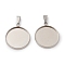 304 Stainless Steel Pendant Cabochon Settings, Flat Round, Stainless Steel Color, Tray: 18mm, 28x19.5x3.5mm, Hole: 2.5x6mm