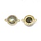 Natural Labradorite Links connectors, with Brass Findings and Cubic Zirconia, Faceted, Half Round, Golden, 18~18.5x13~13.5x4~4.5mm, Hole: 1.5mm