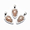 Natural Sunstone Pendants, with Brass Findings, teardrop, Faceted, Platinum, 23.5x12.5x5.5mm, Hole: 4.5x5mm