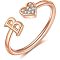 Adjustable Brass Rhinestone Cuff Rings, Letter & Heart, Rose Gold, Letter B, Inner Diameter: 15~20mm