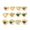 Ion Plating(IP) Natural Mixed Gemstone Heart Adjustable Ring with Plastic Pearl Beaded, Real 14K Gold Plated Brass Jewelry, Inner Diameter: 17~18mm