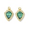 Brass Micro Pave Cubic Zirconia Pendants, Cadmium Free & Lead Free, with Synthetic Opal and Jump Ring, Shield Shape, Real 18K Gold Plated, 20.5x15x3mm, Hole: 3.5mm