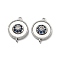 Brass Micro Pave Blue Cubic Zirconia and Shell Connector Pendants, Cadmium Free & Nickel Free & Lead Free, Flat Round, Platinum, 16x12x3.5mm, Hole: 1mm
