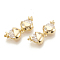 Brass Cubic Zirconia Links, Fish, Nickel Free, Real 18K Gold Plated, 17x6.5x3mm, Hole: 1mm