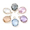 Brass and K9 Glass Pendants, Oval Charms, Mixed Color, 18.5x12.5x6mm, Hole: 2.2mm
