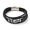 Braided Microfiber Leather Multi-strand Bracelets, 304 Stainless Steel & Black Glass Bracelets for Men, Knot, 8-5/8x1 inch(22x2.5cm)