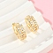Brass Clear Cubic Zirconia Hoop Earrings, Round, Real 18K Gold Plated, 13x5x14.5mm