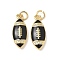 Brass Micro Pave Cubic Zirconia Pendants, Rugby, with Enamel and Jump Ring, Lead Free & Cadmium Free, Long-Lasting Plated, Black, 19.5x8.5x3.5mm, Hole: 3.5mm